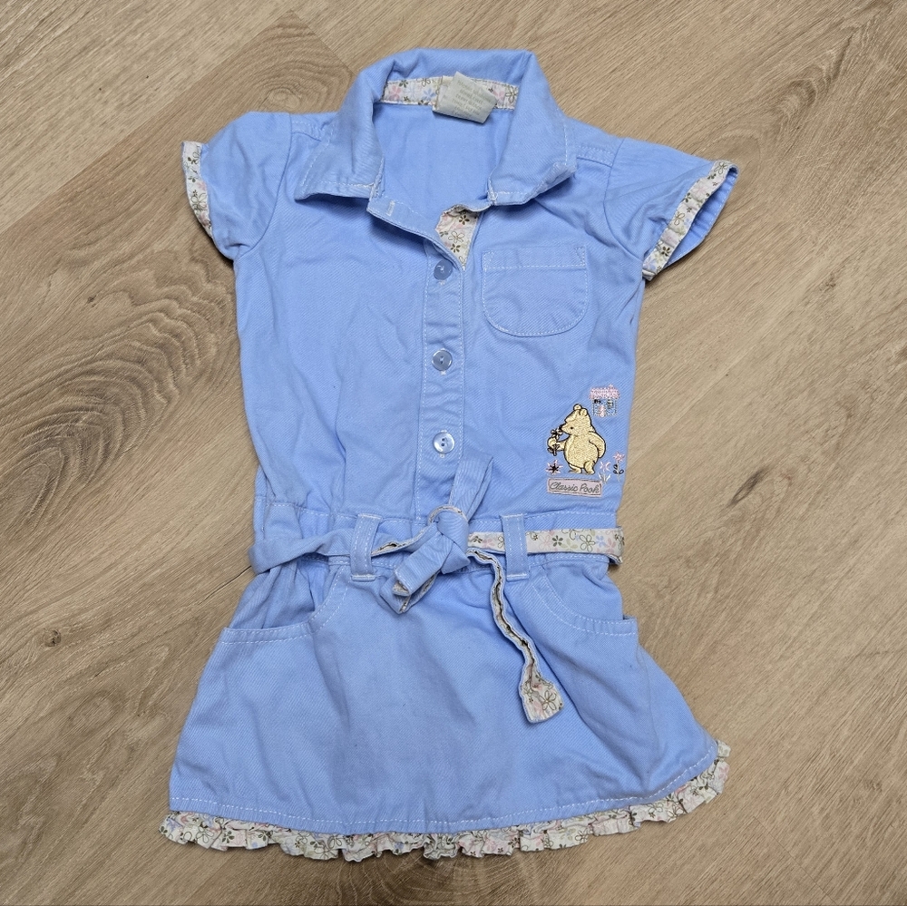 Disney Classic Pooh Baby Girl Blue Button Front Dress Size 18M